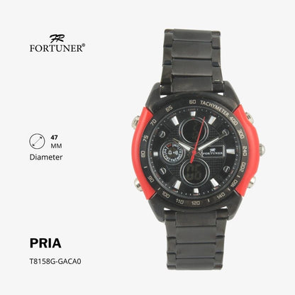 Fortuner Jam Tangan Sports Pria Analog-Digital Water Resistant Rantai Stainless Black Hardie