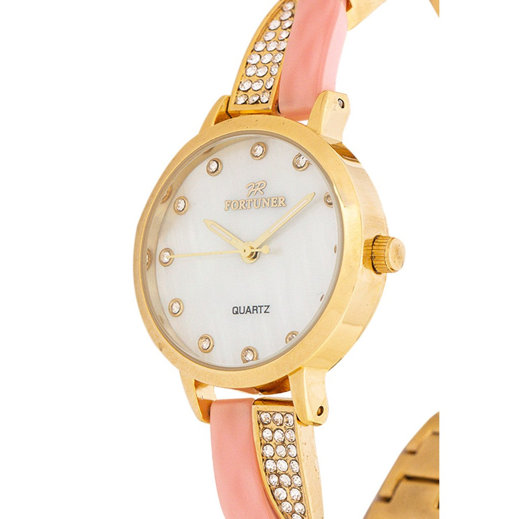 Fortuner Jam Tangan Wanita Analog Water Resistant Gold White Agneta