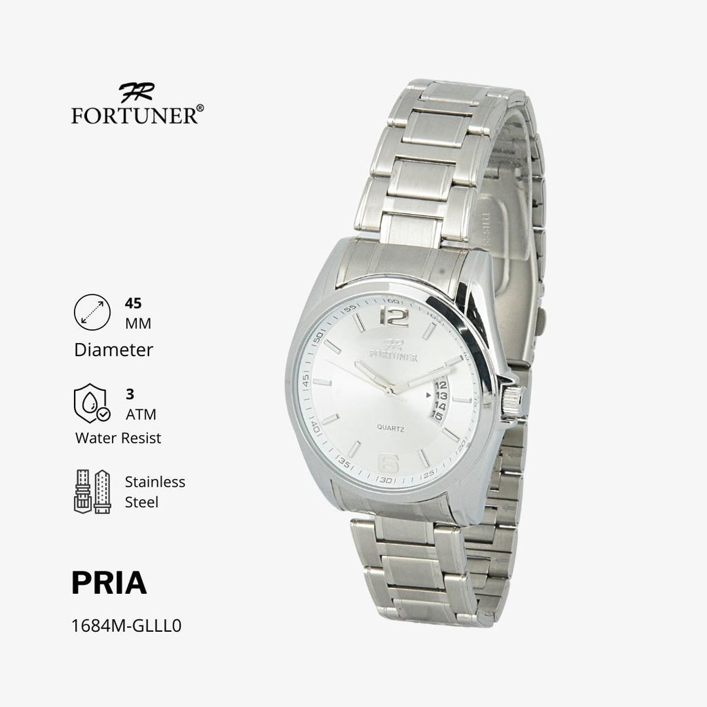 Fortuner Jam Tangan Stainless Pria Analog Klasik Water Resist Silver