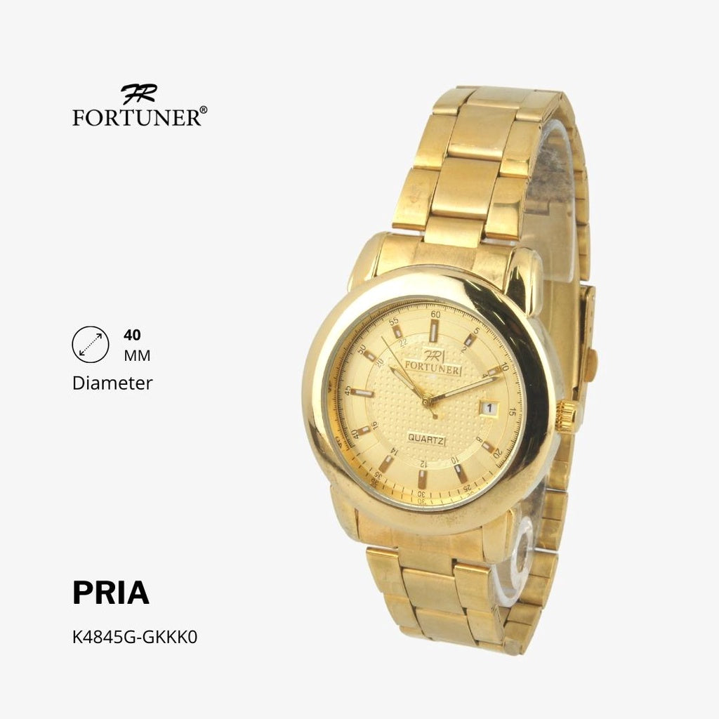 Fortuner Jam Tangan Fashion Pria Analog Water Resistant Rantai Stainless Gold Hilaire