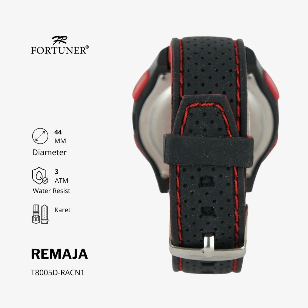 Fortuner Jam Tangan Digital Remaja Black Water Resistant Rubber Thursten