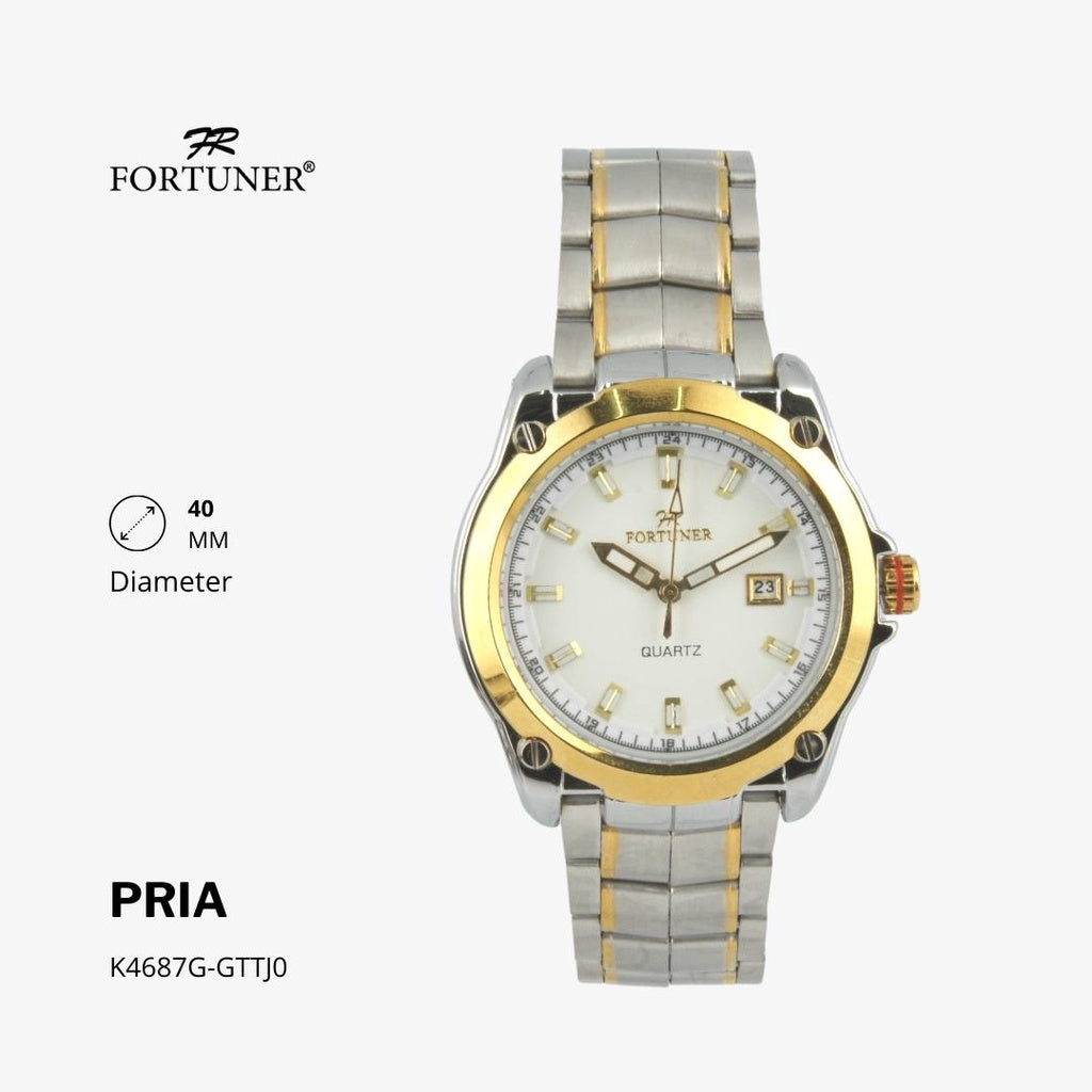 Fortuner Jam Tangan Pria Analog Water Resistant Rantai Stainless Silver Gold Hitam Hanford