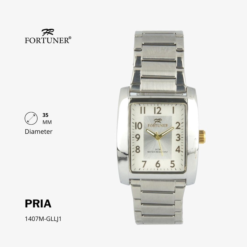 Fortuner Jam Tangan Fashion Pria Analog Water Resistant Rantai Stainless Gold Silver Hitam Heber