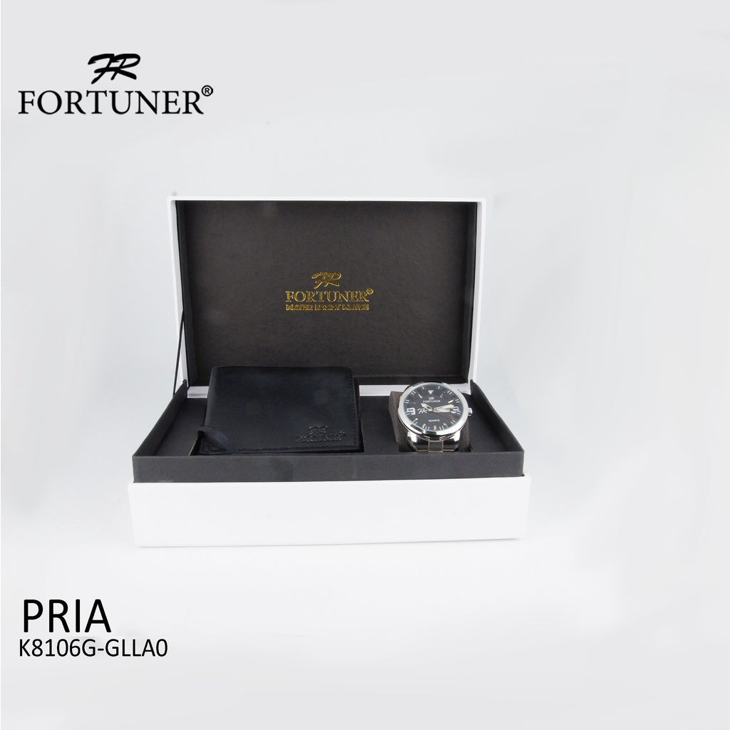 Fortuner Jam Tangan Pria Analog Day-Date Water Resistant Rantai Bonus Dompet dan Box Exclusive Arney