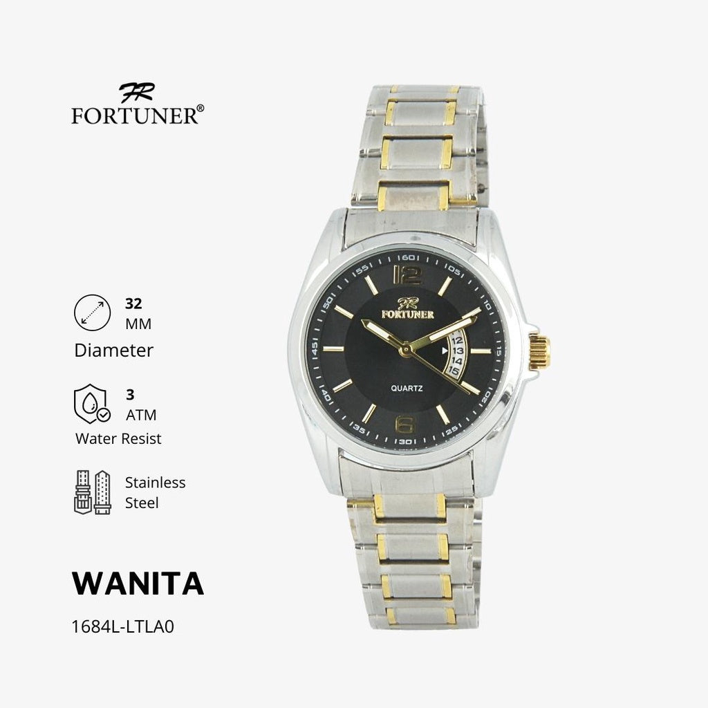 Fortuner Jam Tangan Analog Wanita Hitam Water Resistant Aiko