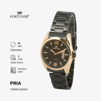 Fortuner Jam Tangan Pria Rantai Stainless Water Resist Tanggal Hitam Silver Oscar