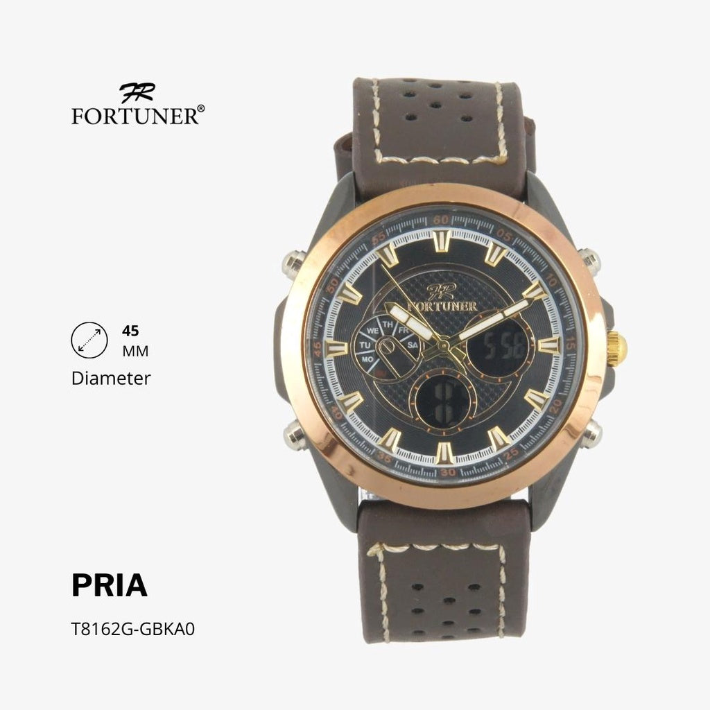 Fortuner Jam Tangan Fashion Pria Analog-Digital Water Resistant Kulit Hitam Coklat Hien