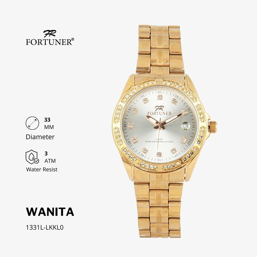 Fortuner Jam Tangan Analog Wanita Hitam Water Resistant Rantai Aurora