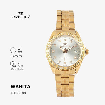 Fortuner Jam Tangan Analog Wanita Hitam Water Resistant Rantai Aurora