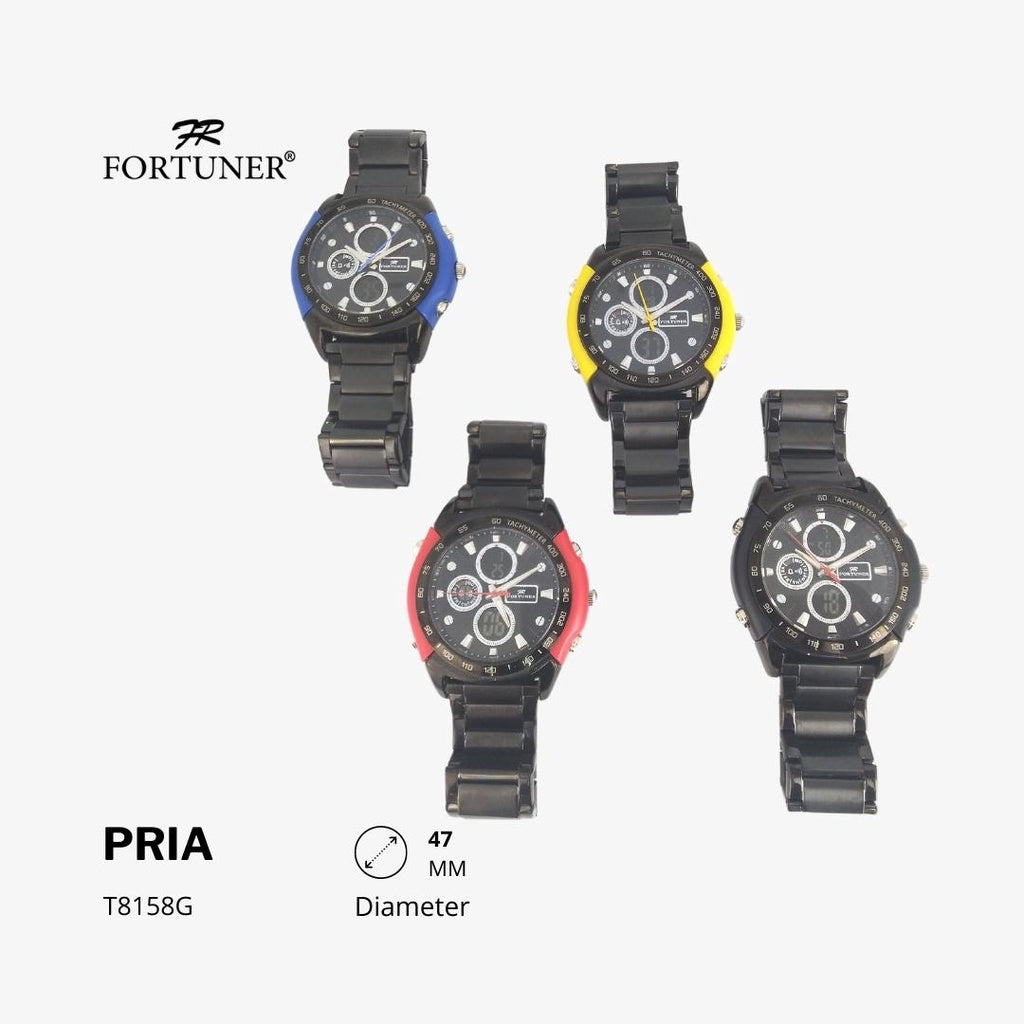 Fortuner Jam Tangan Sports Pria Analog-Digital Water Resistant Rantai Stainless Black Hardie