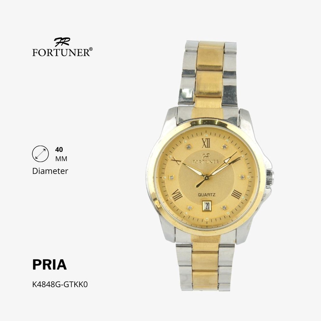 Fortuner Jam Tangan Casual Pria Analog Water Resistant Rantai Stainless Gold Silver Hitam Hoover