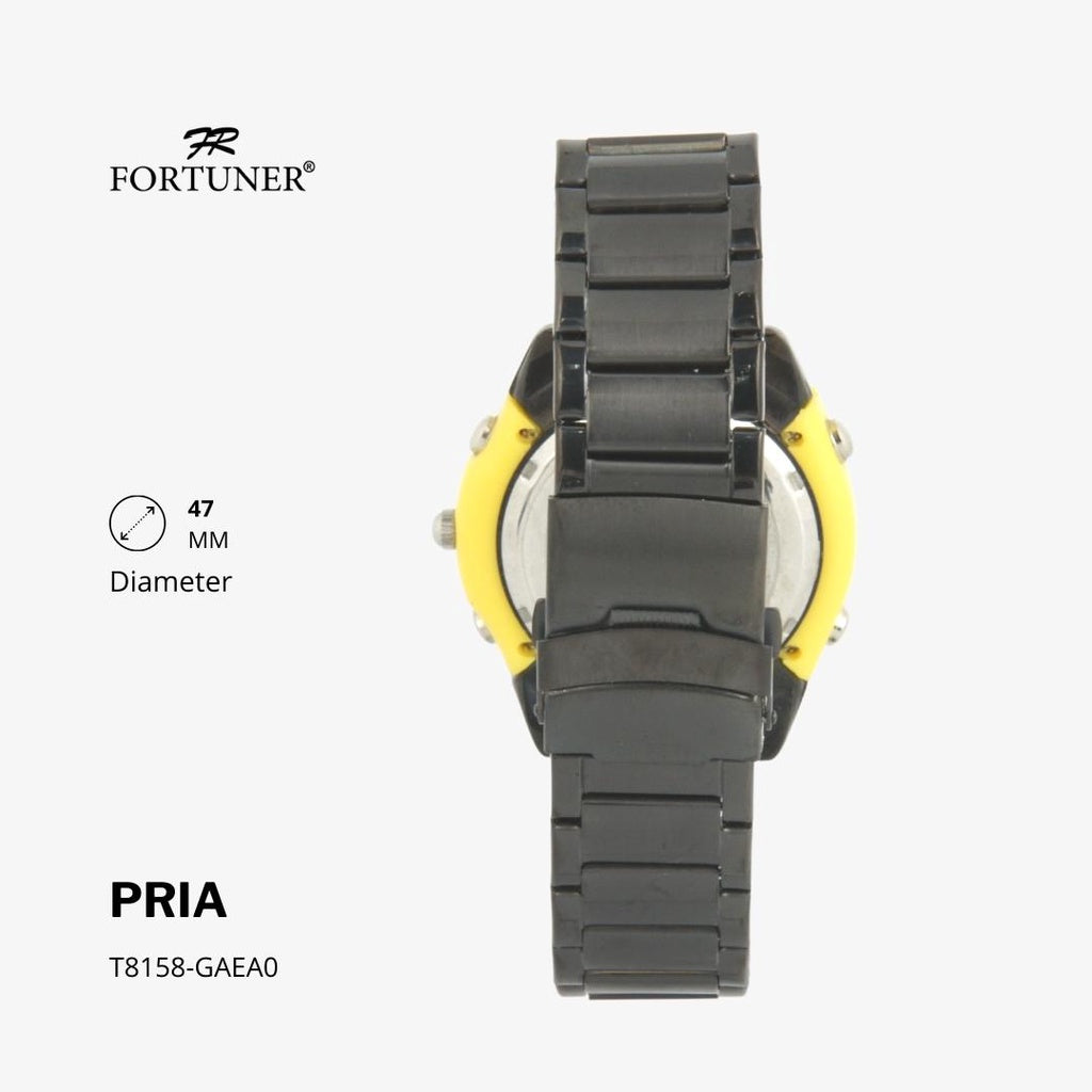 Fortuner Jam Tangan Sports Pria Analog-Digital Water Resistant Rantai Stainless Black Hardie