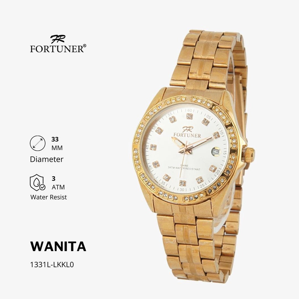 Fortuner Jam Tangan Analog Wanita Hitam Water Resistant Rantai Aurora