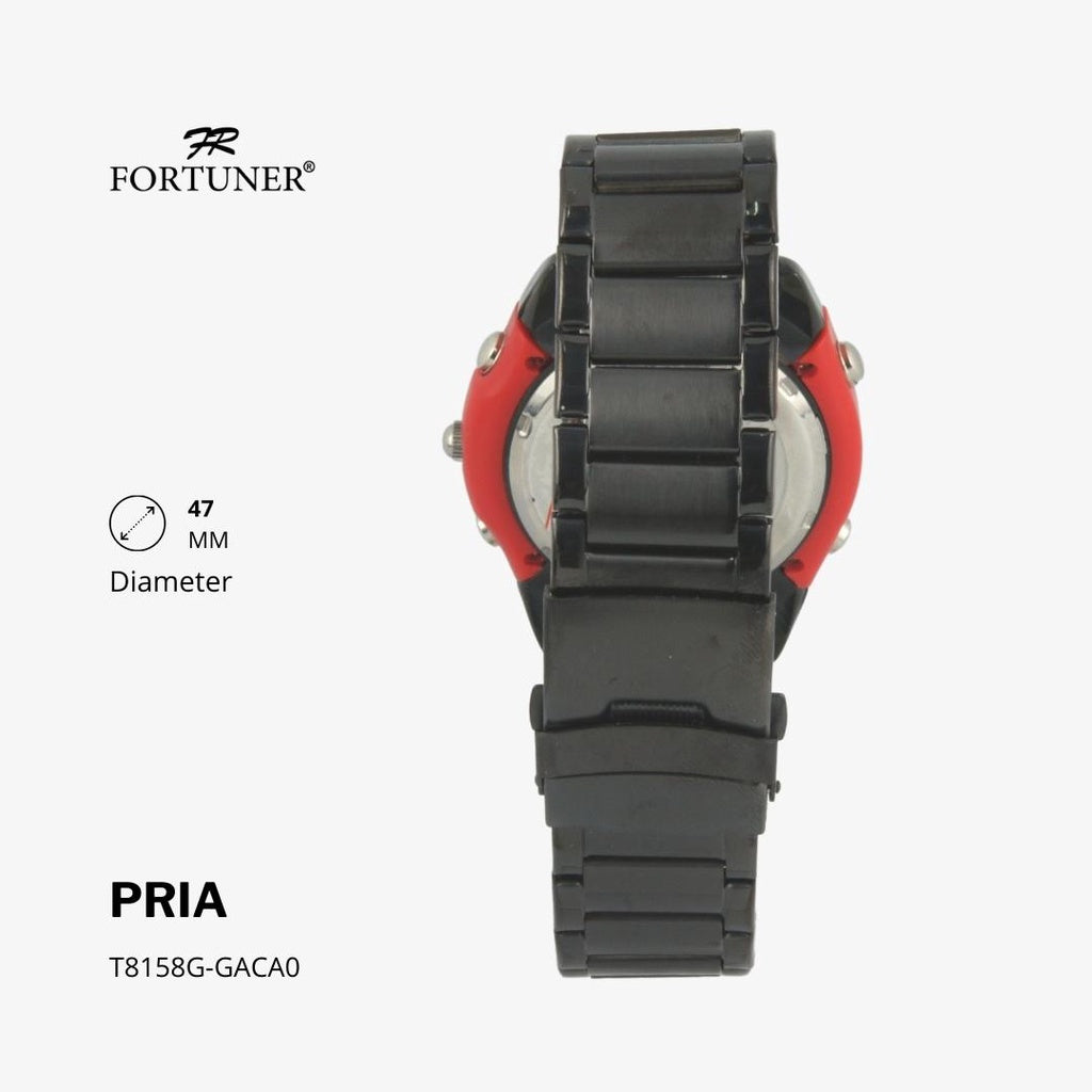 Fortuner Jam Tangan Sports Pria Analog-Digital Water Resistant Rantai Stainless Black Hardie