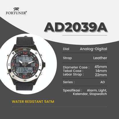 Fortuner Jam Tangan Pria Analog-Digital Water Resist Kulit Anwel