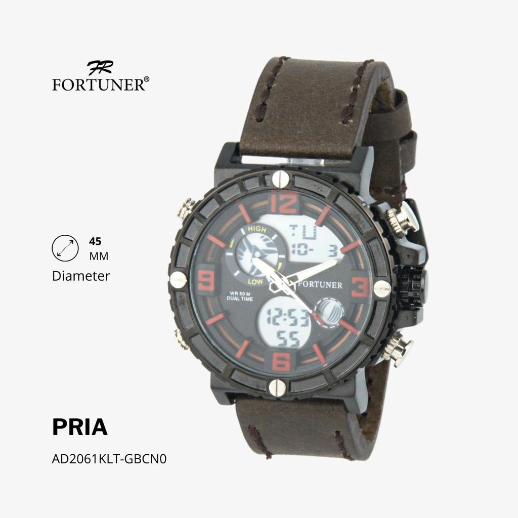 Fortuner Jam Tangan Pria Double Time Silver Black Water Resistant Grah