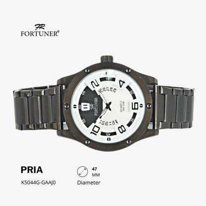 Fortuner Jam Tangan Sports Pria Analog Water Resistant Rantai Stainless Hitam Hadrian