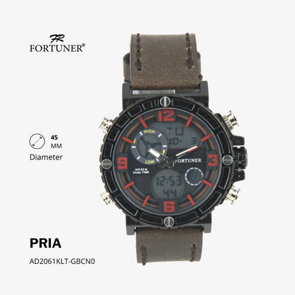 Fortuner Jam Tangan Pria Double Time Silver Black Water Resistant Grah