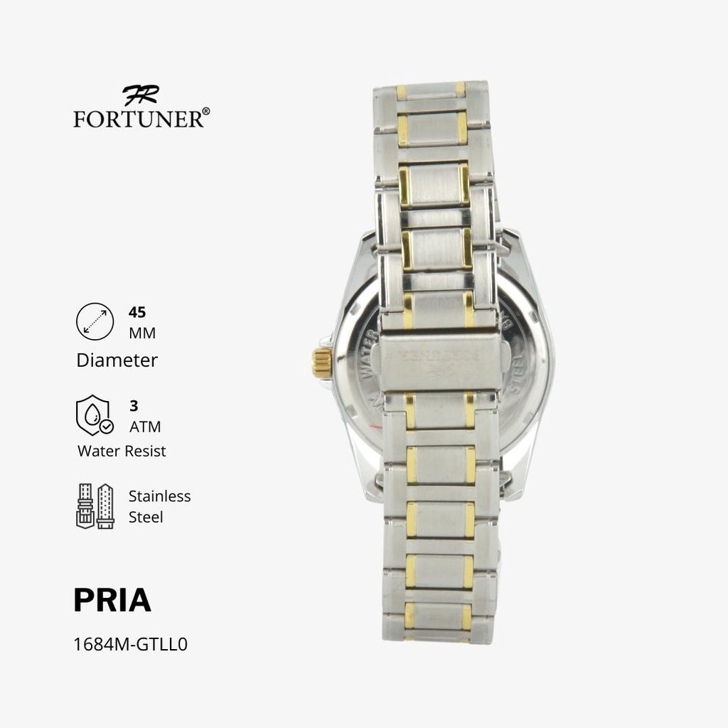 Fortuner Jam Tangan Pria Rantai Stainless Water Resist Tanggal Hitam Silver Oscar