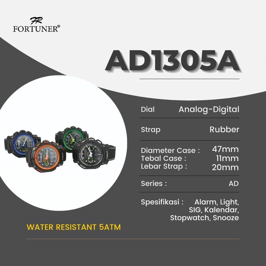 Fortuner Jam Tangan Pria Sport Digital-Analog Water Resist Rubber Ilario