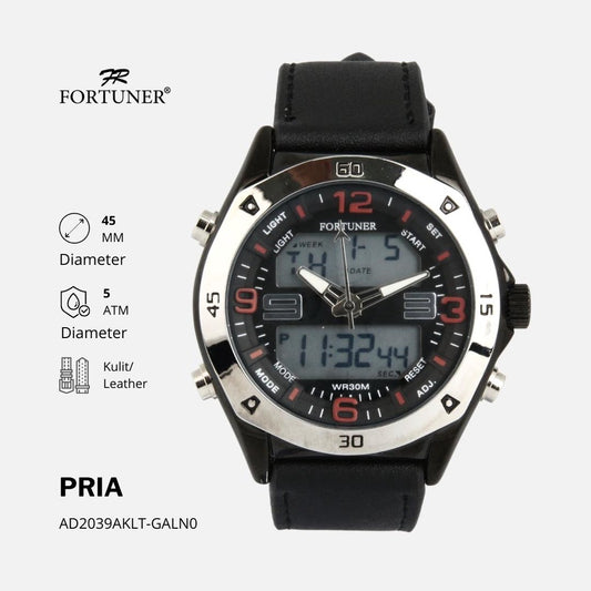 Fortuner Jam Tangan Pria Analog-Digital Water Resist Kulit Anwel