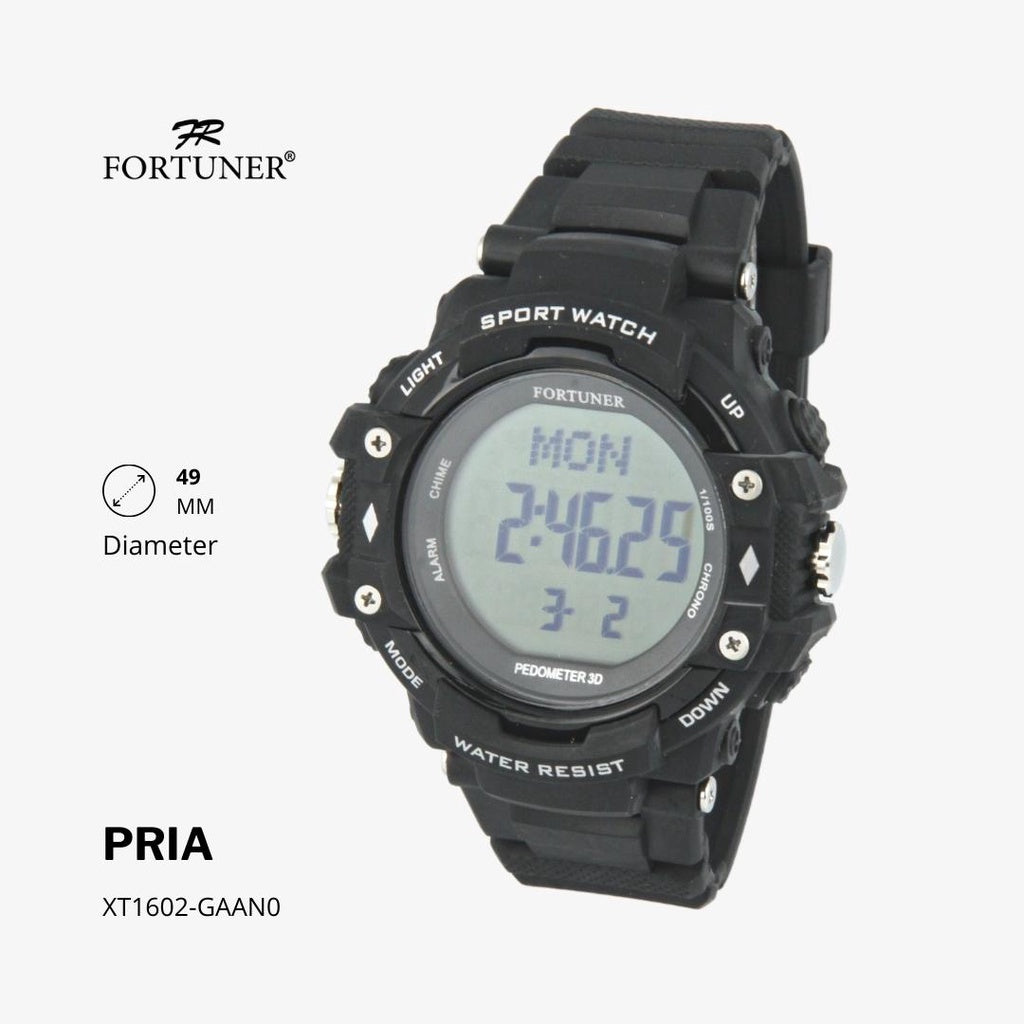 Fortuner Jam Tangan Sports Watch Digital Chrono Pria Black Water Resistant Rubber George