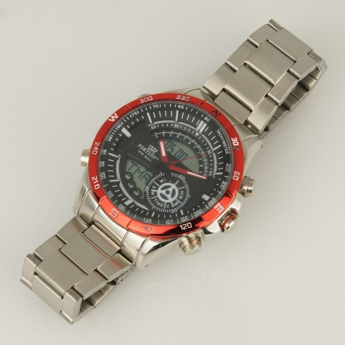 Fortuner Jam Tangan Pria Double Time Silver Red Water Resistant Alvert