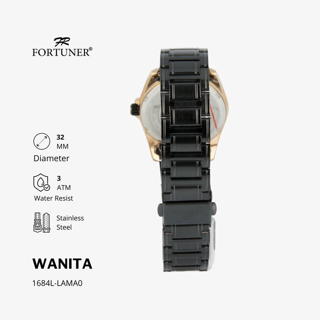 Fortuner Jam Tangan Analog Wanita Hitam Water Resistant Aiko