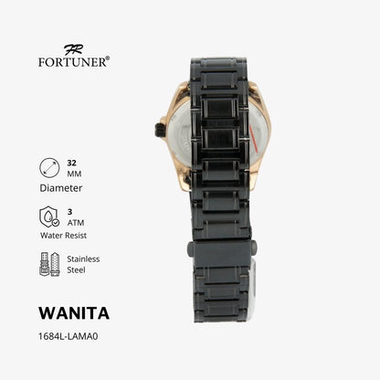 Fortuner Jam Tangan Analog Wanita Hitam Water Resistant Aiko