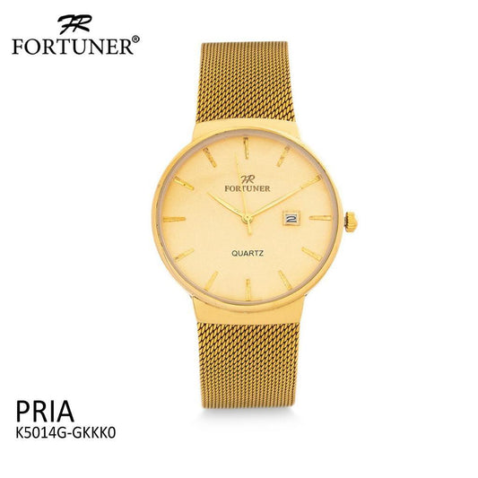 Fortuner Jam Tangan Analog Pria Rantai Stainless Water Resist Tahan Air K5014G Gold - Dial Gold