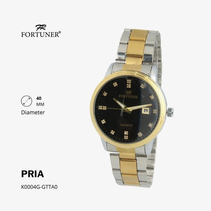 Fortuner Jam Tangan Casual Pria Analog Water Resistant Rantai Stainless Gold Silver Hitam Hadlea