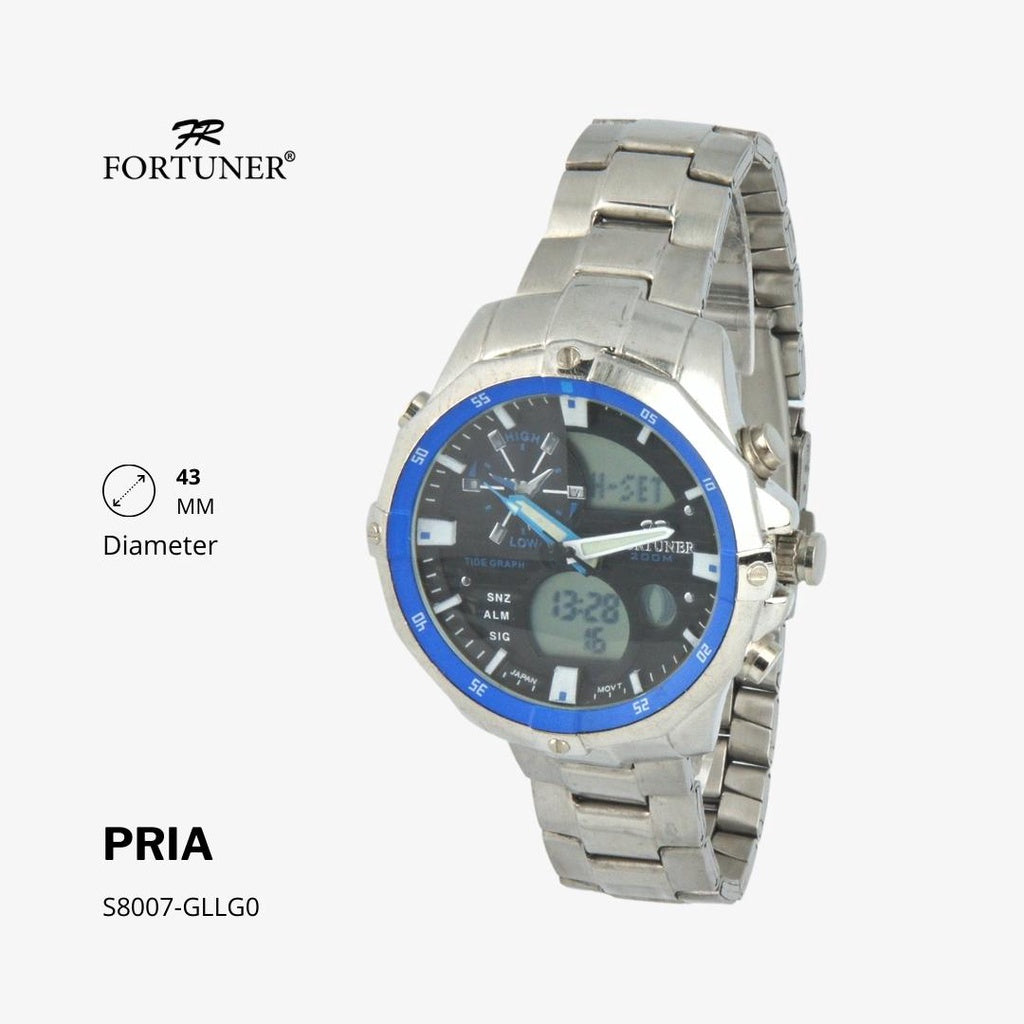 Fortuner Jam Tangan Pria Double Time Silver Black Water Resistant Giov