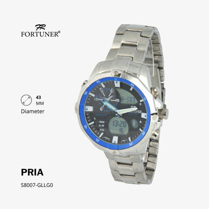 Fortuner Jam Tangan Pria Double Time Silver Black Water Resistant Giov