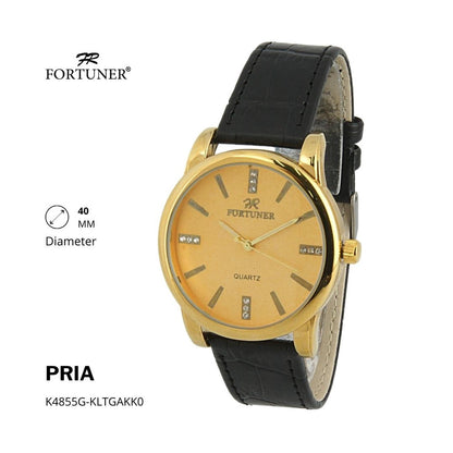 Fortuner Jam Tangan Couple Fashion Analog Pria Wanita Kulit Tahan Air Gold Charlemagne