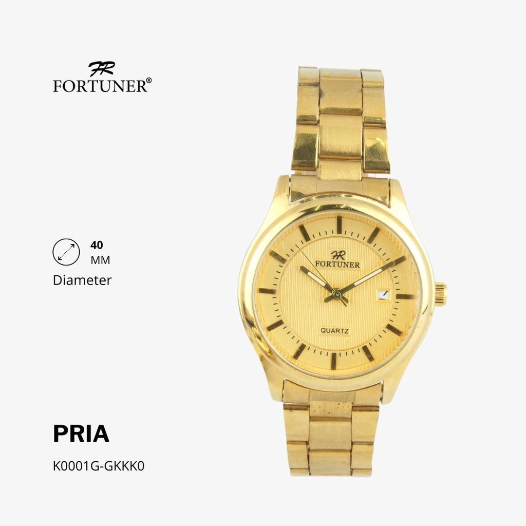 Fortuner Jam Tangan Casual Pria Analog Water Resistant Rantai Stainless Gold Silver Hitam Hammad