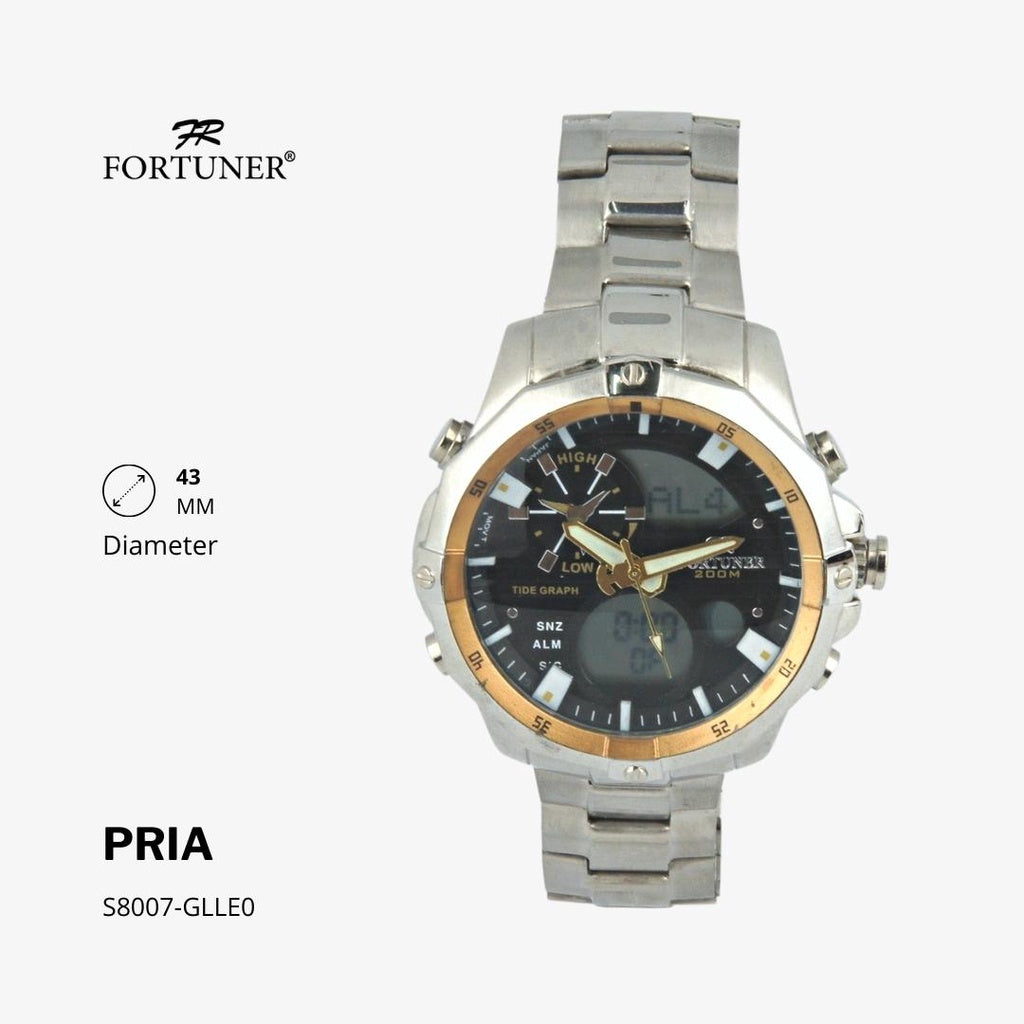Fortuner Jam Tangan Pria Double Time Silver Black Water Resistant Giov