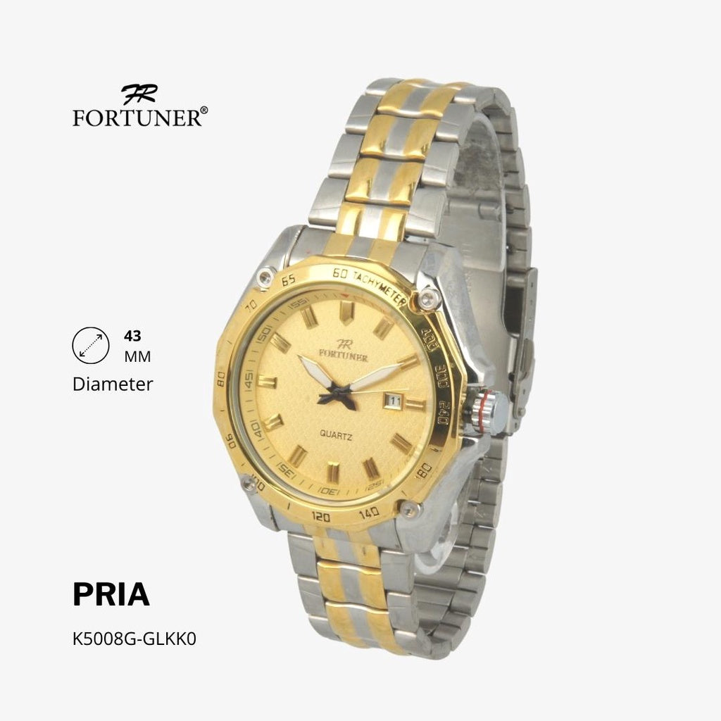 Fortuner Jam Tangan Fashion Pria Analog Water Resistant Rantai Stainless Silver Gold Hagan