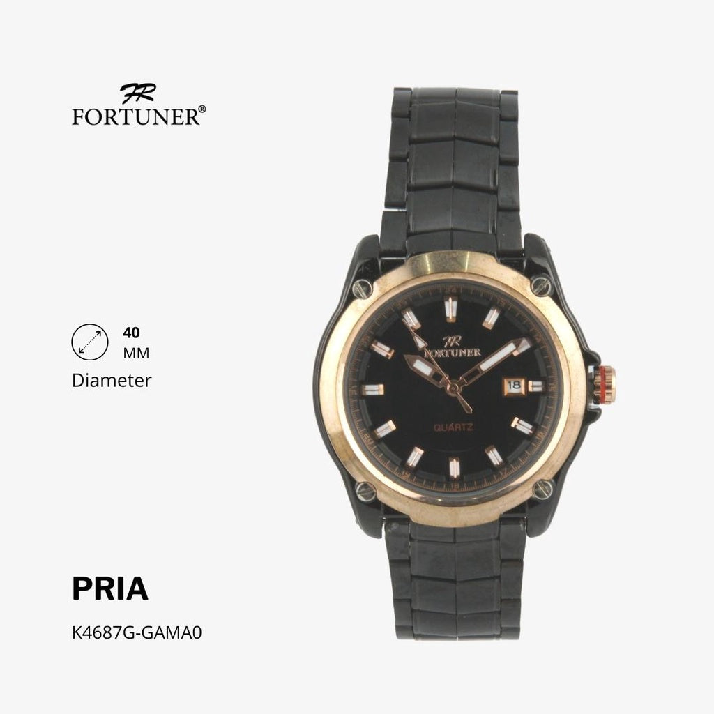 Fortuner Jam Tangan Pria Analog Water Resistant Rantai Stainless Silver Gold Hitam Hanford