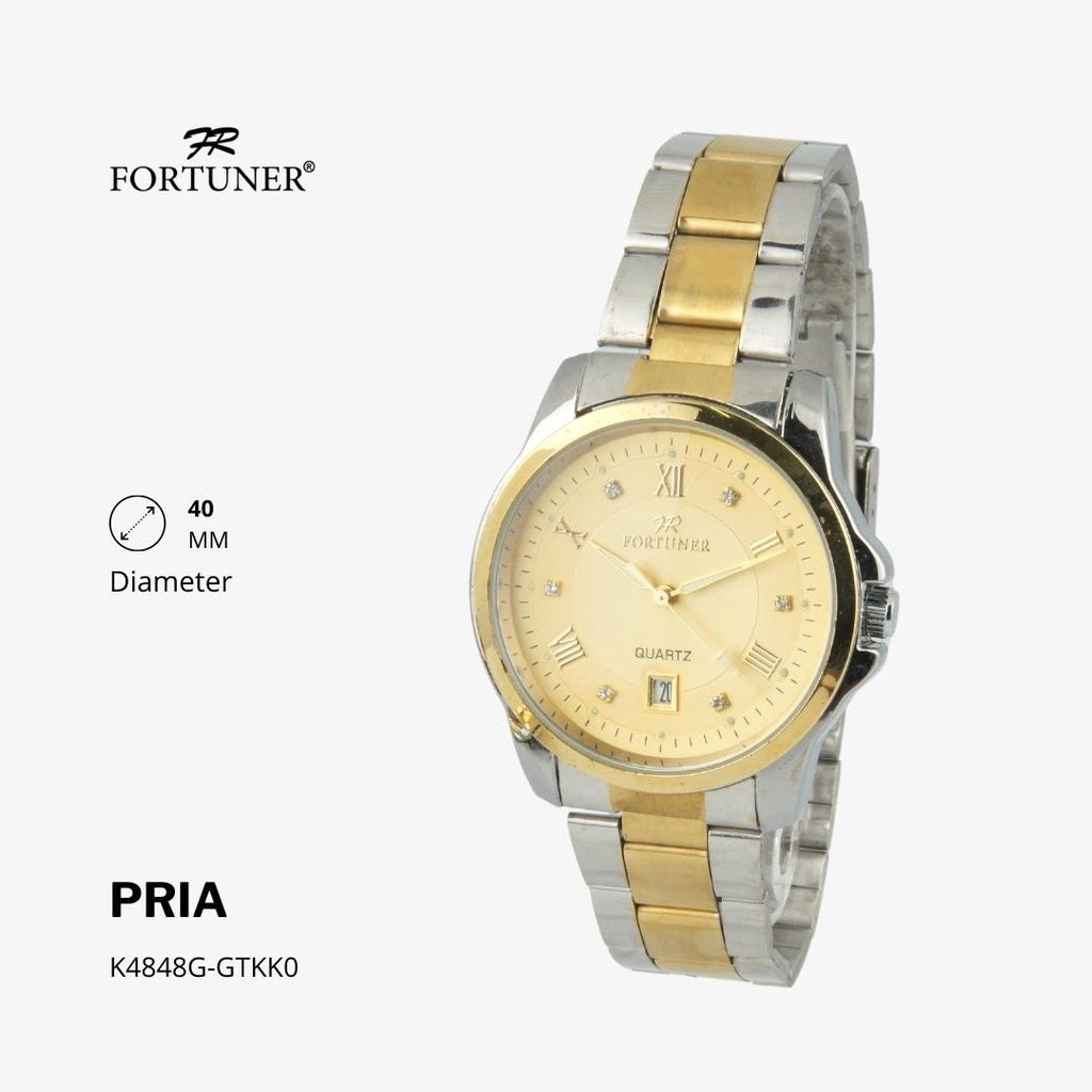 Fortuner Jam Tangan Casual Pria Analog Water Resistant Rantai Stainless Gold Silver Hitam Hoover