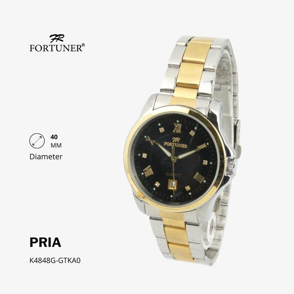 Fortuner Jam Tangan Casual Pria Analog Water Resistant Rantai Stainless Gold Silver Hitam Hoover