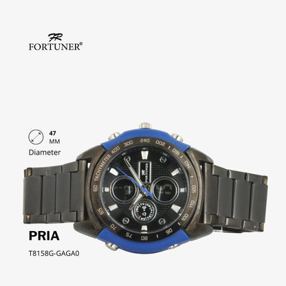 Fortuner Jam Tangan Sports Pria Analog-Digital Water Resistant Rantai Stainless Black Hardie