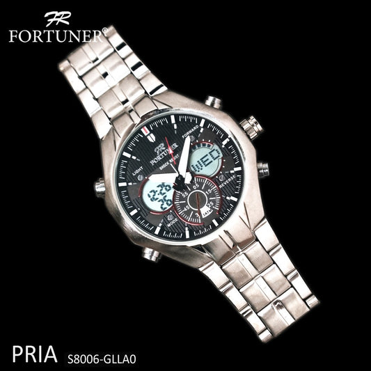 Fortuner Jam Tangan Double Time Stainless Water Resist Pria Arloji Watch S8006