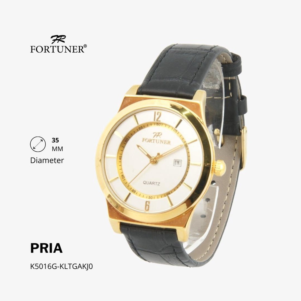 Fortuner Jam Tangan Analog Pria Water Resistant Silver Gold Kulit Hanoch