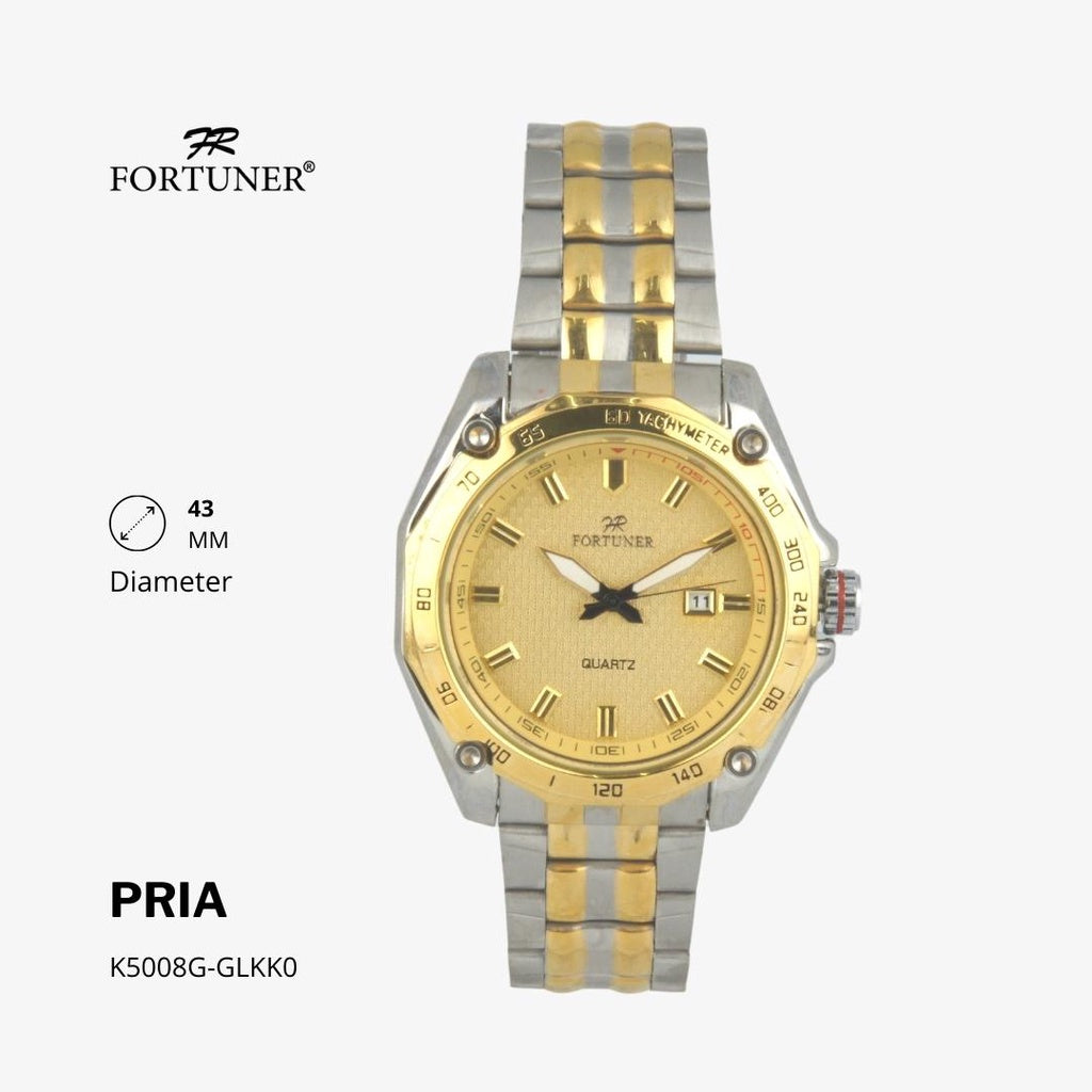 Fortuner Jam Tangan Fashion Pria Analog Water Resistant Rantai Stainless Silver Gold Hagan