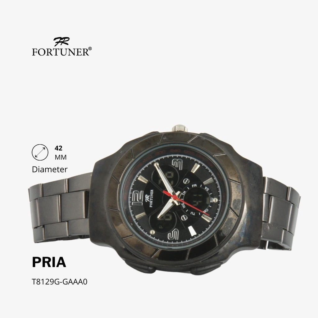 Fortuner Jam Tangan Pria Dual Time Water Resist Rantai Conwy