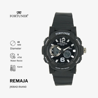 Fortuner Jam Tangan Remaja Dual Time Alarm Chrono Water Resist Rubber Kaiya