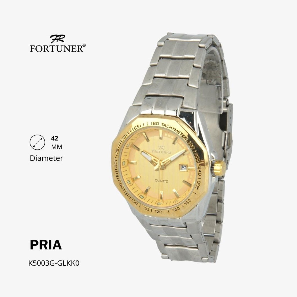 Fortuner Jam Tangan Fashion Pria Analog Water Resistant Rantai Stainless Silver Gold Henleigh