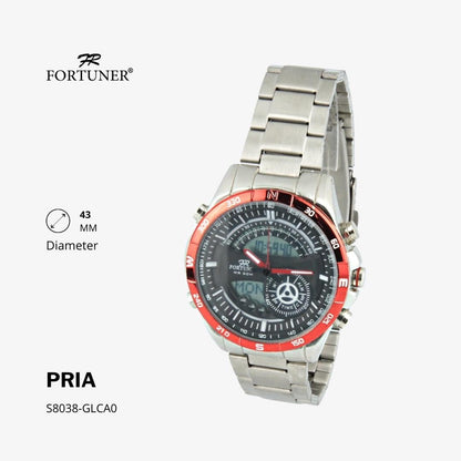 Fortuner Jam Tangan Pria Double Time Silver Red Water Resistant Alvert