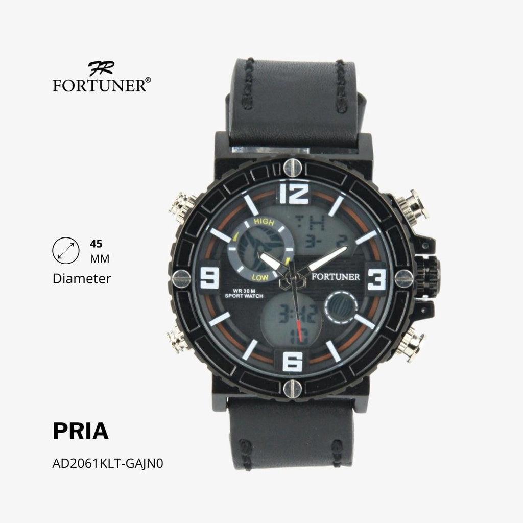 Fortuner Jam Tangan Pria Double Time Silver Black Water Resistant Grah