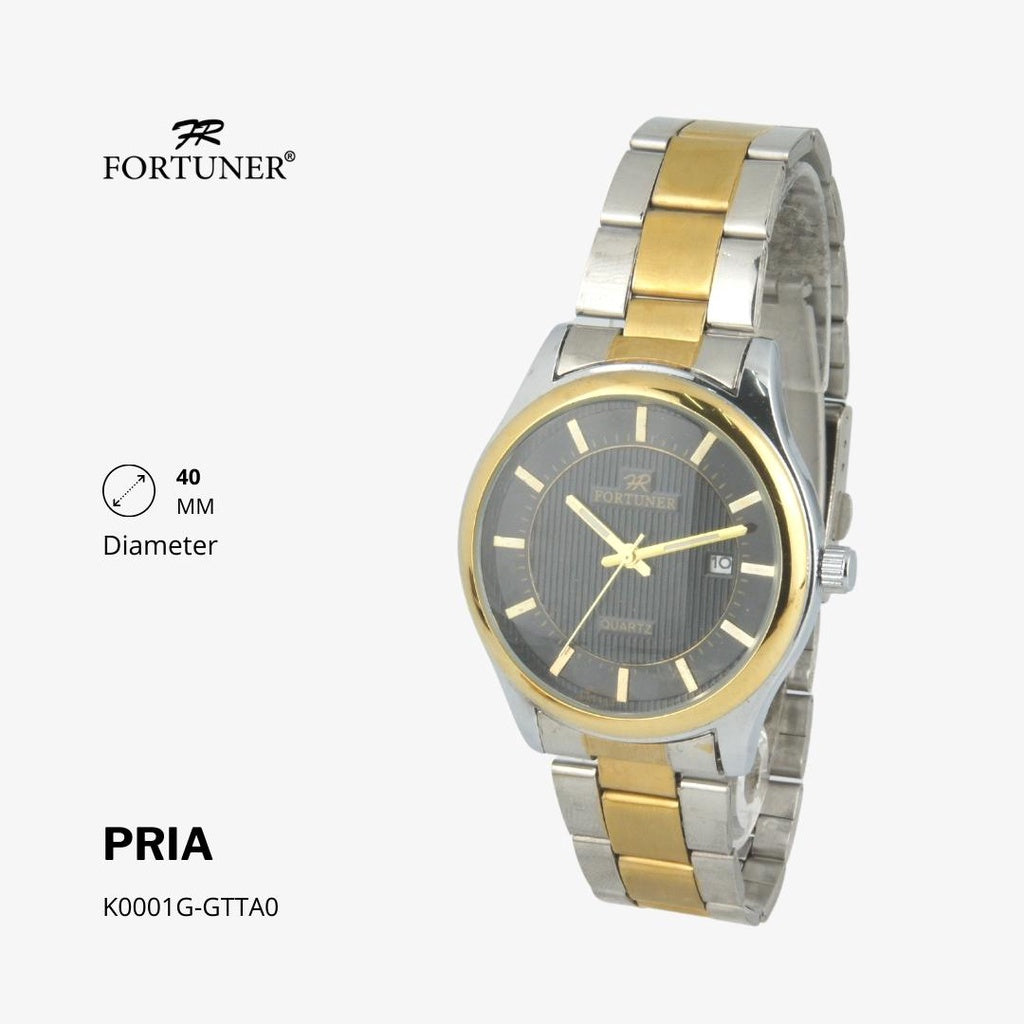 Fortuner Jam Tangan Casual Pria Analog Water Resistant Rantai Stainless Gold Silver Hitam Hammad